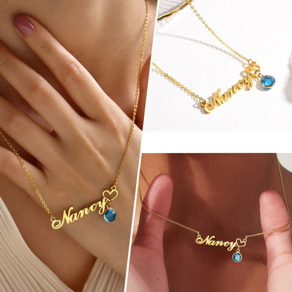 Personalized birthstone necklace with golden chain