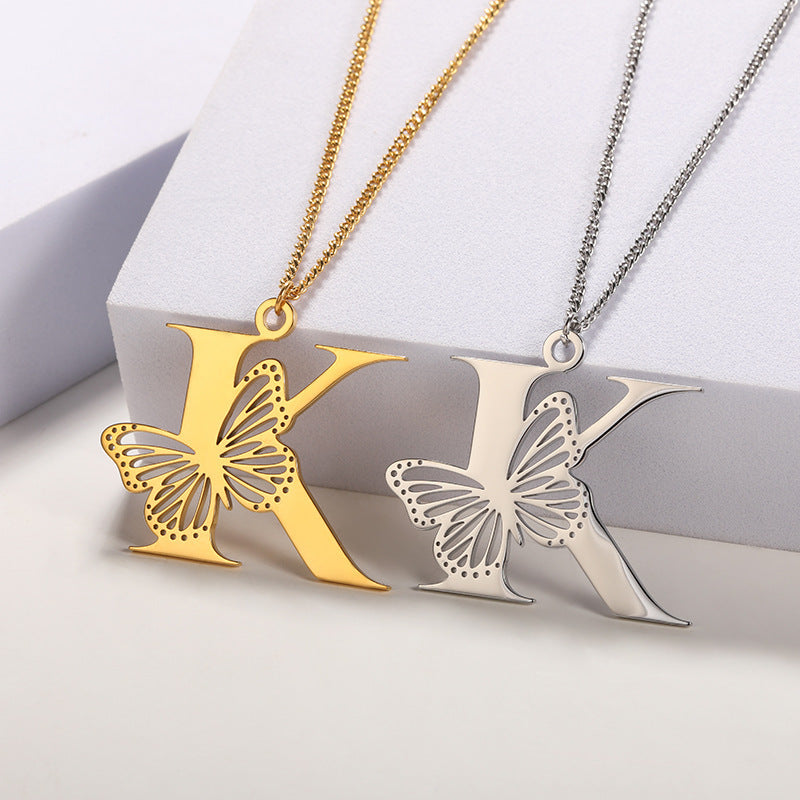 Women’s butterfly letter pendant necklace