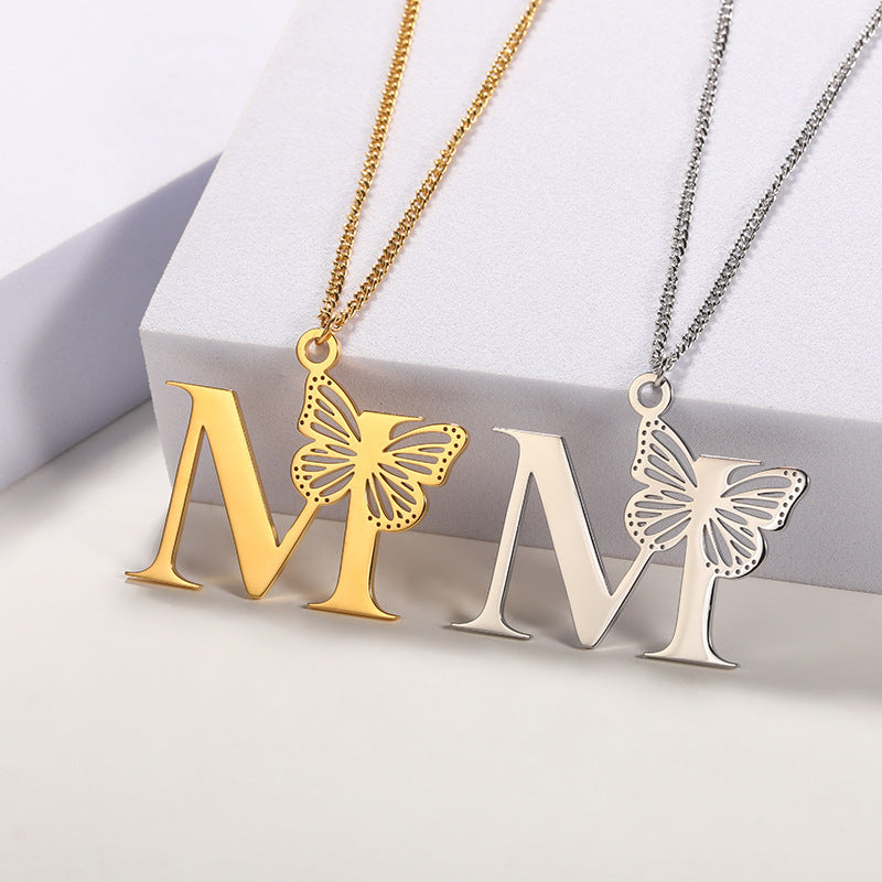 Personalized 18k gold-plated butterfly letter necklace