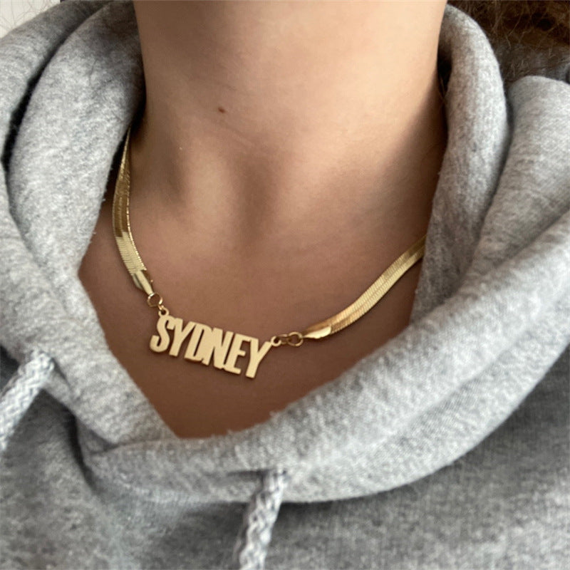 Custom name necklace with shiny snake chain