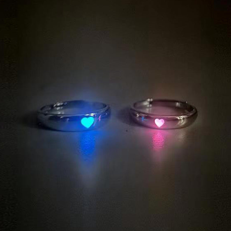 Heart-shaped glow rings in silver for couples
