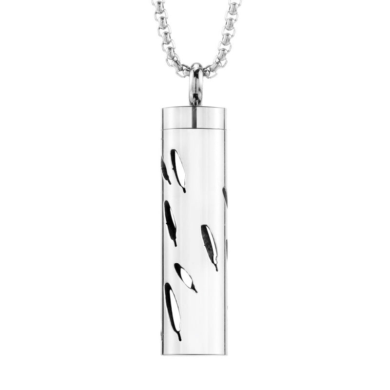 "Hollow stainless steel diffuser pendant for essential oils, available in multiple designs."
