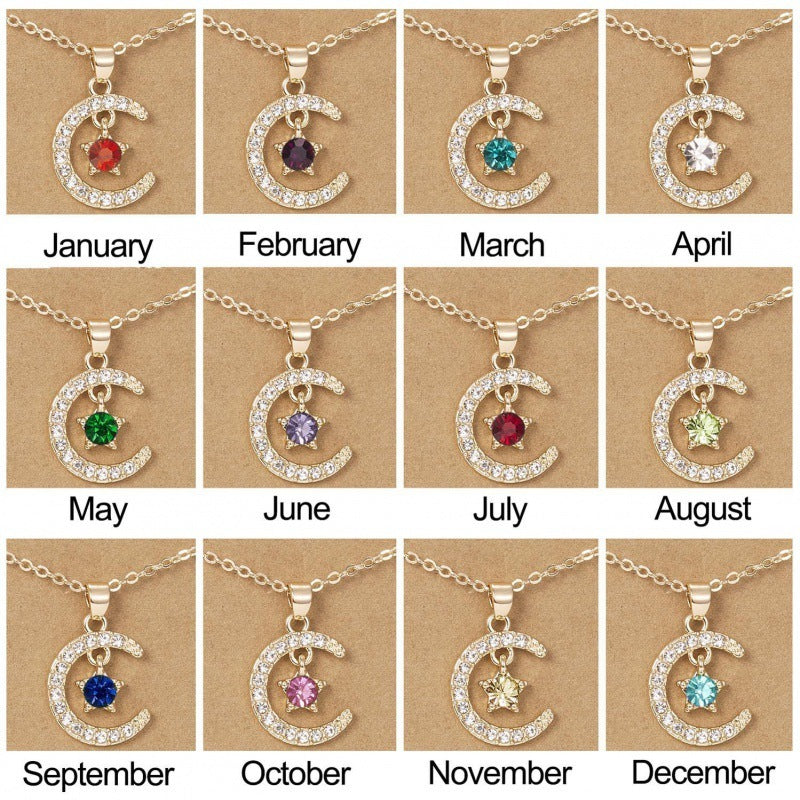 Personalized birthstone moon necklace