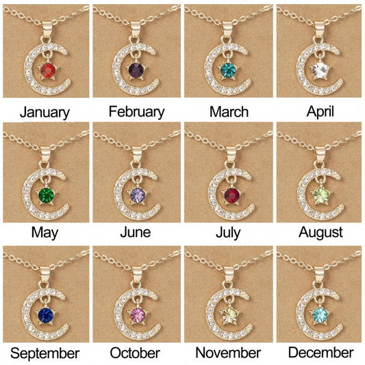 Personalized birthstone moon necklace