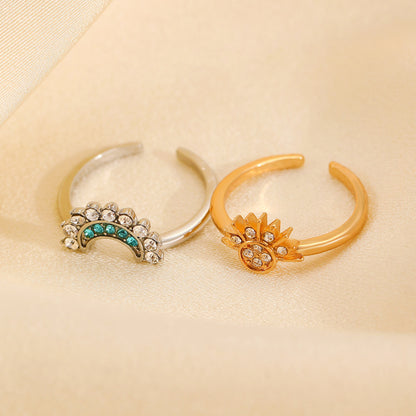 Sun and moon overlapping ring in a jewelry display