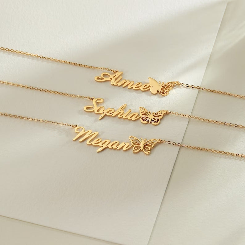 buterfly name neckles jewelry