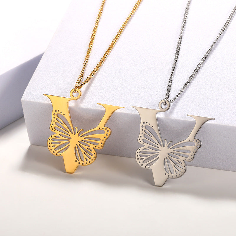 Elegant gold butterfly alphabet pendant with a hollowed design