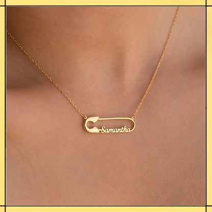 Golden pin name necklace with customizable name